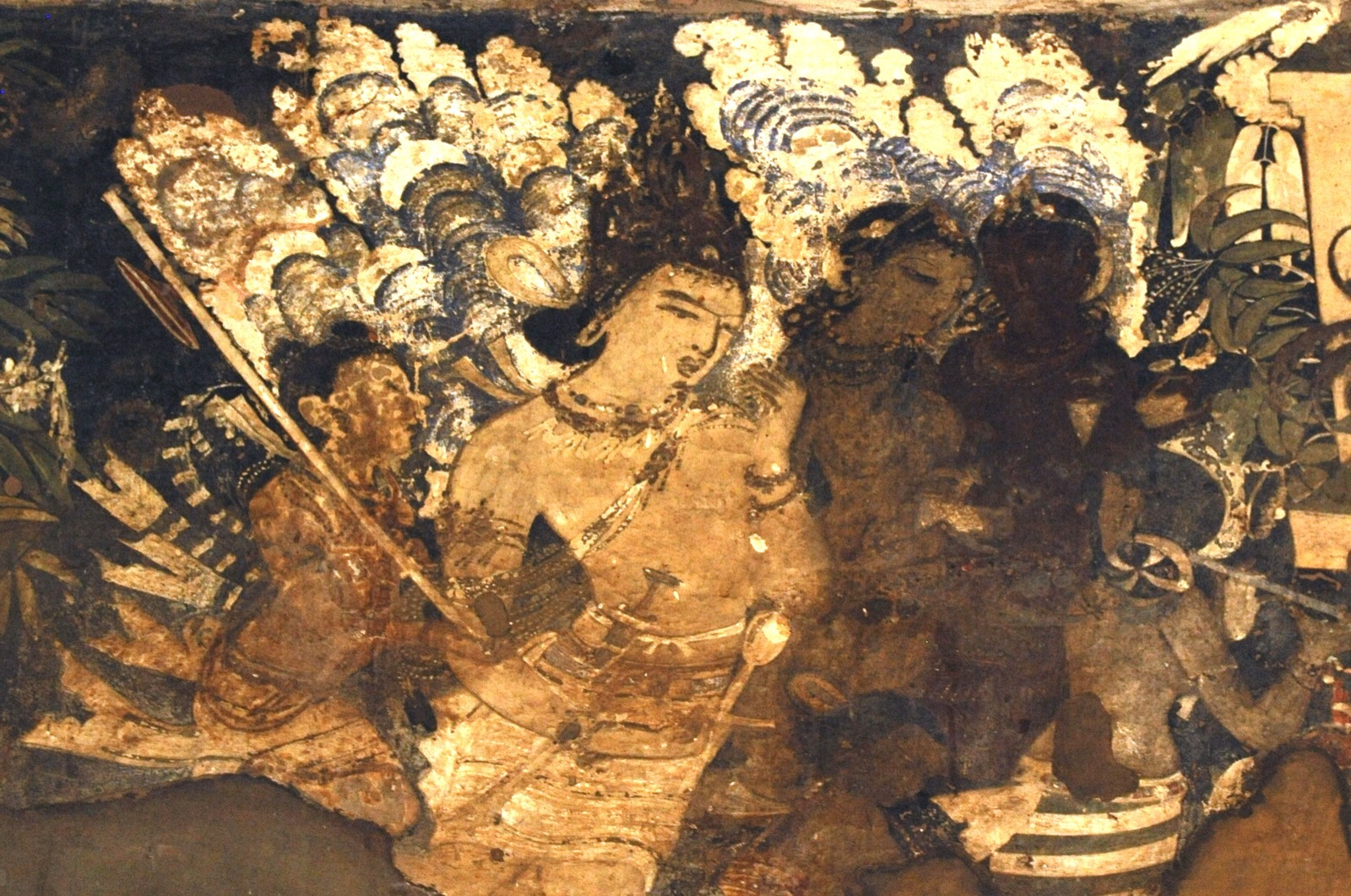 Indra among apsaras in a fifth-century Ajanta mural